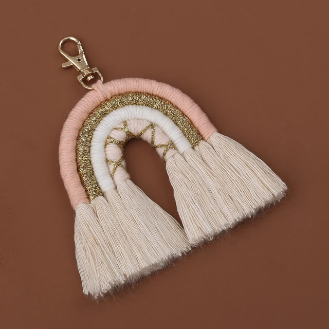 2021 New Macrame Tassel Keychain Women Boho Handmade Weaving Rainbow Keychains Creative Bag Charm Pendant Keyring 3