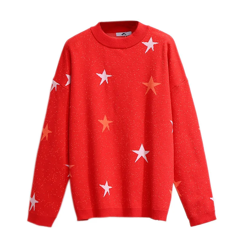 XXL~ 6XL свитер с длинным рукавом и рисунком звезд, новинка, Осень-зима, повседневный вязаный пуловер, плюс размер, женская одежда B668