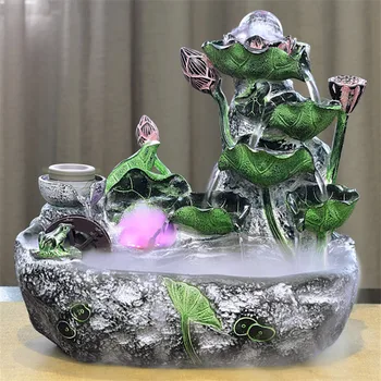 

Rockery Lotus Water Fountain with Led Light Ball Ornament Living Room Home Decoration Office Feng Shui Waterscape Opening Gift