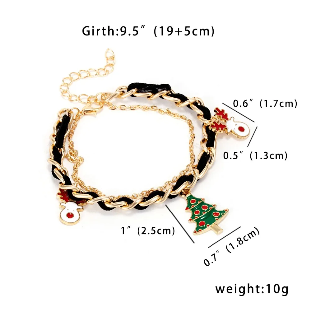 Rinhoo Christmas Adjustable Bracelets Women Santa Claus Elk Xmas Tree Gloves Wreath Snowman Moon Bells Double-layer Bracelets