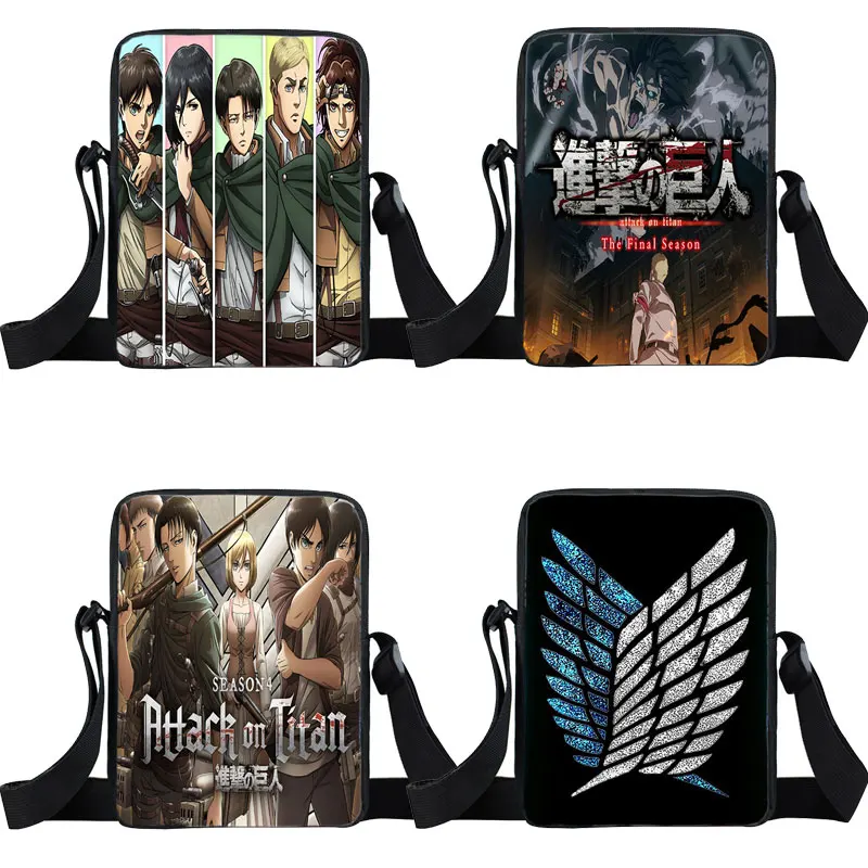 

Anime Attack on Titan Shoulder Bags Boys Crossbody Bags Manga Levi Mikasa Eren Handbags Mini Messenger Bags Girls Small Satchel