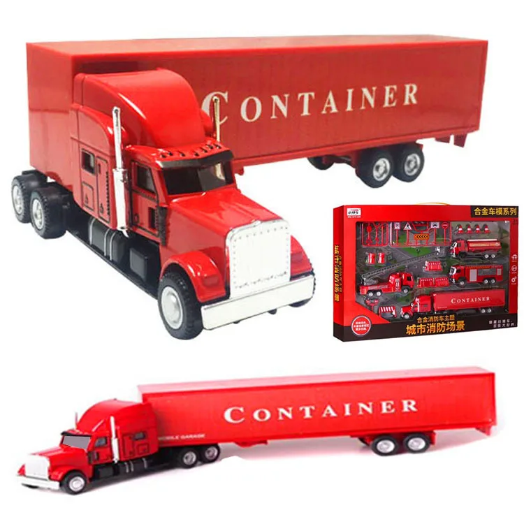 

Children Alloy Toy Car City Sliding Firefighting Ladder Waterwheel Series Large Size Container Scene Set