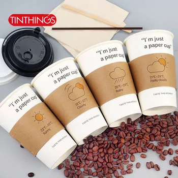 

50 pcs disposable Cup sleeve for 12/16oz cups Weather forecast Double-deck kraft paper coffee tea Cup sleeve Anti-hot Customized