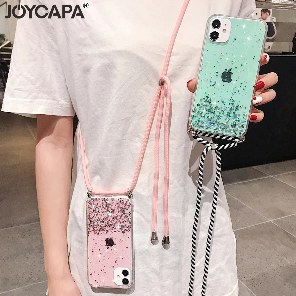 Crossbody Nylon Lanyard Carry Rope Case For Huawei Nova 5T 2 s 3 3i 4 5 5i 6 7 SE Mate 20 30 Pro P 40 Lite Glitter Soft Cover | Аксессуары