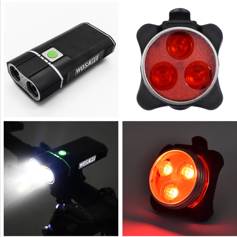 WOSAWE Bicycle Lights Rear Tail Sets Waterproof Headlights Built-in Battery USB Rechargeable Bike Front Led Lamp Taillights Kit