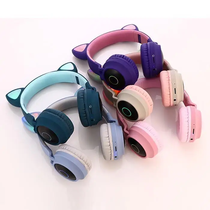 Cat Ear LED Bluetooth Stereo Headphones Game 32 Glowing 400mAh Foldable Headset 104dB With 20-20.000Hz Mic