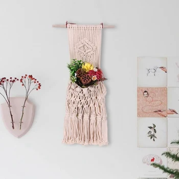 

Nordic Style Hand-woven Tapestry Flower Pot Hanging Net Bag Wall Hanging Basket Bohemian Tassel Tapestry Wall Hanging