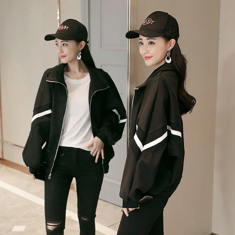 

Spring And Autumn Coat Women's 2018 New Style Loose Bat Sleeve Baseball Uniform Cardigan Harajuku BF Tops Large Size Long Sleeve