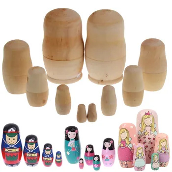 

5pcs Unpainted Matryoshka Doll DIY Paint Skill Training Blank Wooden Embryos Russian Nesting Dolls Toy Educational spirograph