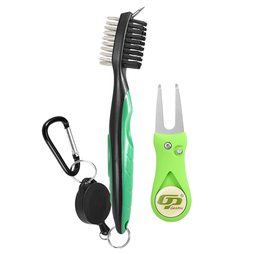 Golf Club Brush Divot Set Golf Club Cleaner with Zip-line Carabiner Golf Green Fork Removable Golf Marker Golf Repair Tool Kit