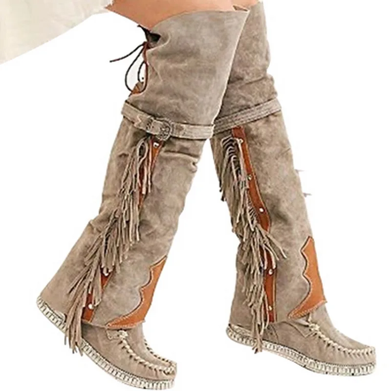 Womens Boots Retro Rivet Mid-Calf Boots Handmade Leather Long Booties Women High Cowboy Boots Fashion Casual Shoes - Цвет: gray 2