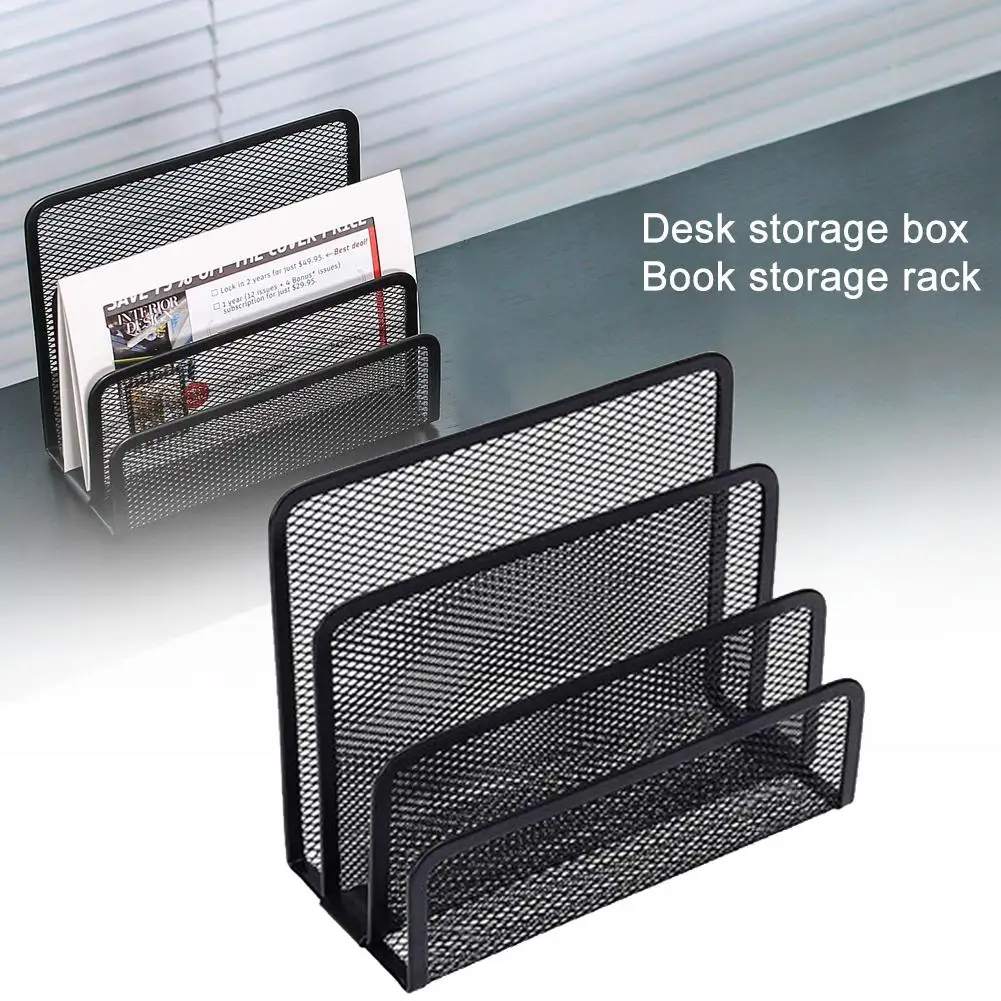 Simple Black Metal Mesh Desk Organizer Letter Storage Box Desktop