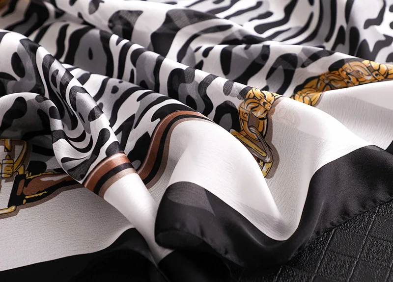 Женский шелковый шарф, роскошные леопардовые шали, дамские обертывания, дизайнерская цепочка, с принтом, накидка для пляжа, хиджаб, бандана, Пашмина, весенние шарфы
