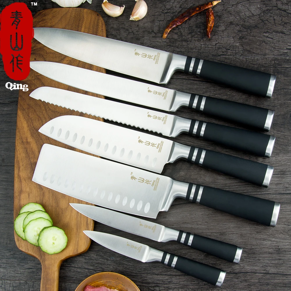 Qing 7 шт. набор кухонных ножей из нержавеющей стали Нескользящая ручка Многофункциональный Шеф-поварский нож с большим полотном набор аксессуаров для приготовления пищи