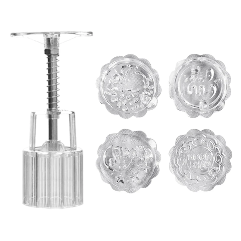 

50g Mooncake Mold 4 Rabbit Stamps Cookie Cutter Hand Press Green Bean Cake Mould