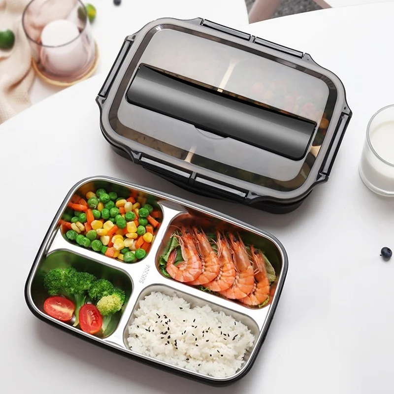 

304 Stainless Steel Lunch Box Set Students Tableware Spoon Folk Bento Boxes Dinnerware Removable Tray Children Food Container