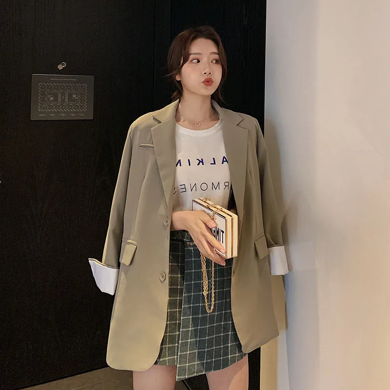 

Casual Small Suit Coat Women's Tennis Red British Style Tops 2019 Autumn New Style Loose-Fit Mid-length Versatile Suit