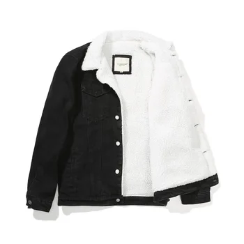

6XL Cowboy Winter Jean Jackets Warm Denim Coats Outerwear Men Large Size Wool Liner Thicken Sherpa Denim Jackets Clothing,
