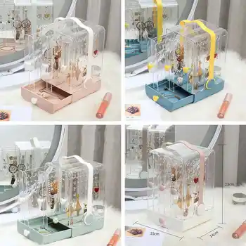 

Portable Earrings Ring Display Stand Shelf Dustproof Acrylic Jewelry Storage Box Drawer Women Necklace Bracelet Organizer Case