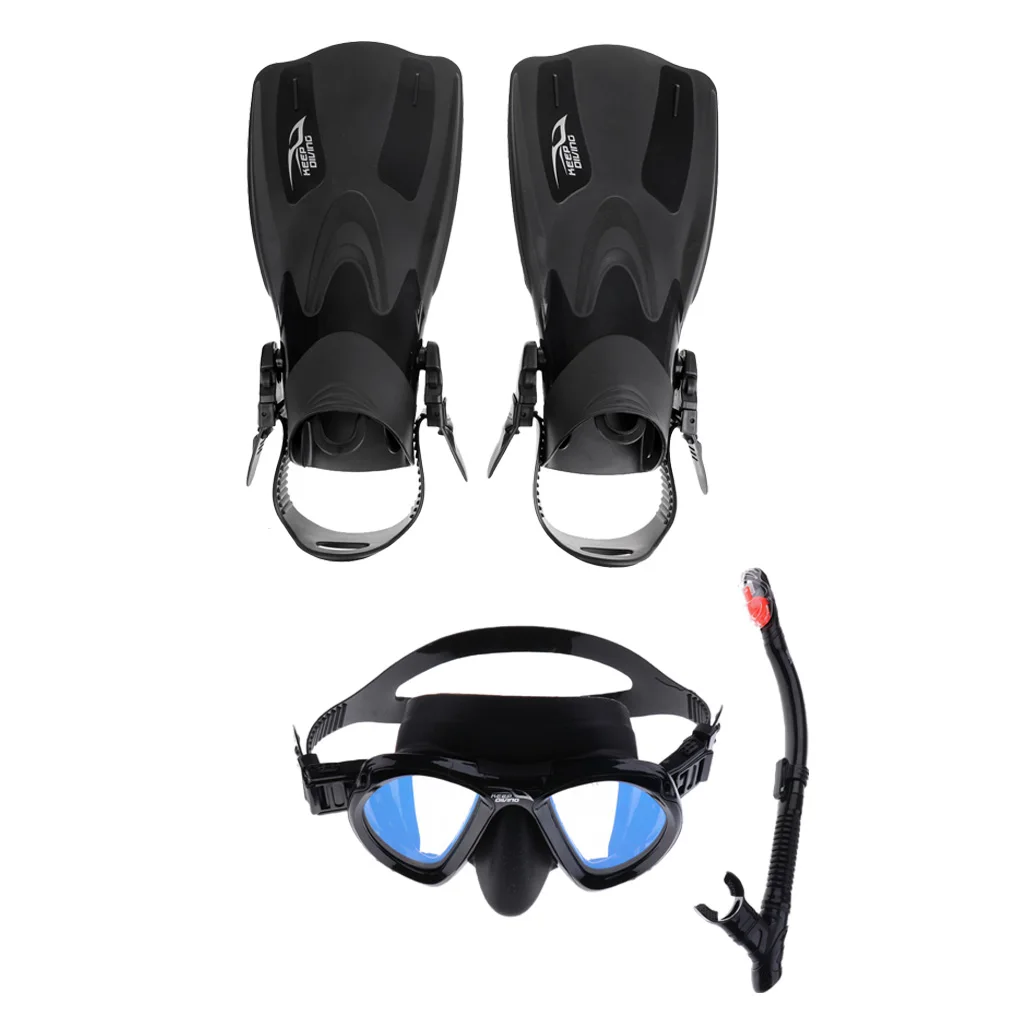 Set of Lightweight Scuba Diving Fins Dive Flippers and Diving Mask with Dry Snorkel Professional Diving Gear for Divers