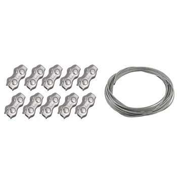 

11 Pcs Stainless Steel Wire Rope Clamps+Cable: 10 Pcs 3Mm Duplex Clips Wire Cable Rope Grips Clamps Caliper & 1 Pcs Flexible Wir