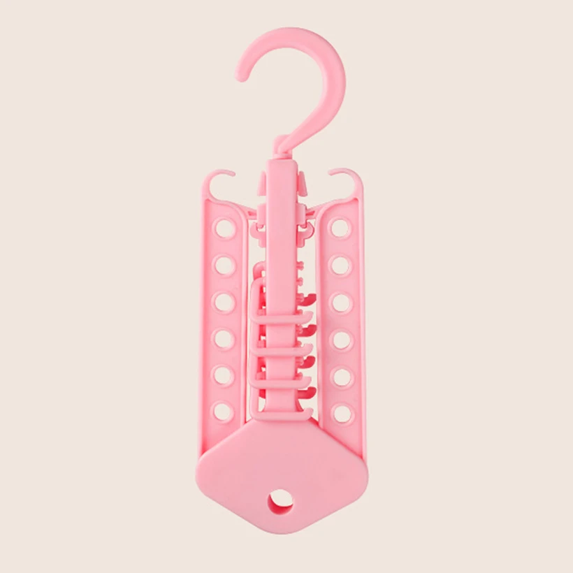 Advanced Design Save Space Hanger Cabinet Clothes Organizer Foldable Windproof Rotatable Household Hook Tie Storage Strong - Цвет: Pink