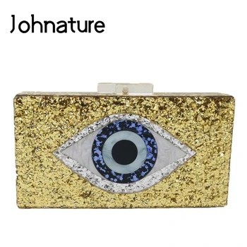 

Johnature Fashion Euramerican Evening Clutch Bags New Women Luxury Handbags Devil Eye Acrylic Small Shoulder & Crossbody Bags