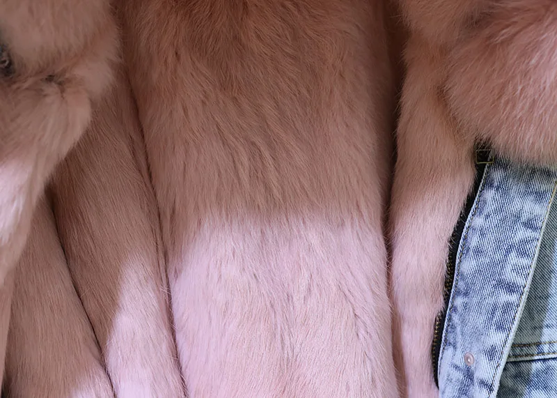 Новое зимнее джинсовое пальто Женская съемная подкладка из кроличьего меха Рекс воротник из лисьего меха хлопковая стеганая куртка уличная одежда для девочек
