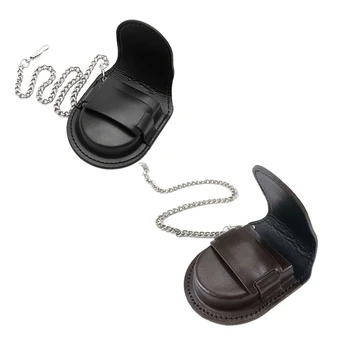 

2 Pcs Vintage Leather Chain Pocket Watch Holder Storage Case Box Black & Brown