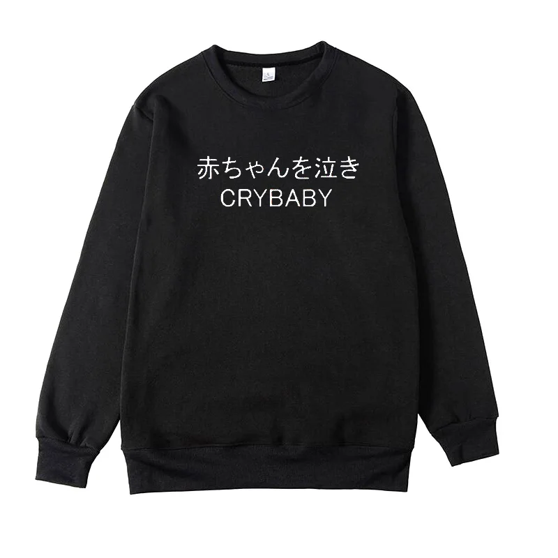 Криби японская Толстовка Женская Crewneck Толстовка Топ Женская гранж винтажная Ретро 90s хипстер Мода Kawaii эстетическая - Цвет: Черный