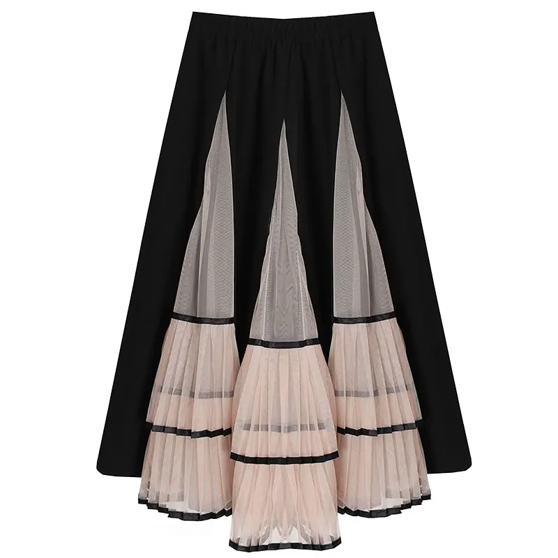 black DMY1795 XITAO, винтажная, хит, цветная, сетчатая юбка, модная, новинка, зимняя, пэтчворк, эластичная талия, миноритарная, повседневная юбка, DMY1795 - Цвет: black DMY1795
