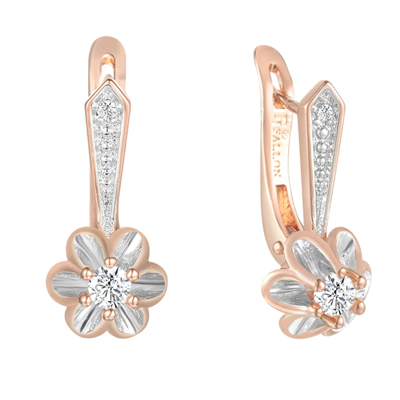 Dangle Earrings Drop Earrings Flower Earrings FJ Women Girls White Flowers 585 Rose Gold Color Dangle Drop Earrings