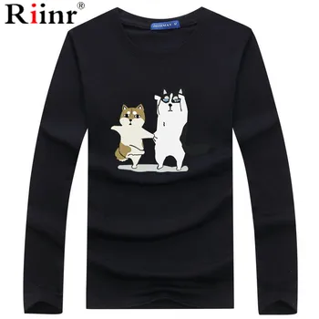 

Riinr 2020 New Spring Funny Cartoon Dog Print Long Sleeve Tee Shirt Casual Men Large Size Clothes Men T-Shirt O-neck Cotton 5XL