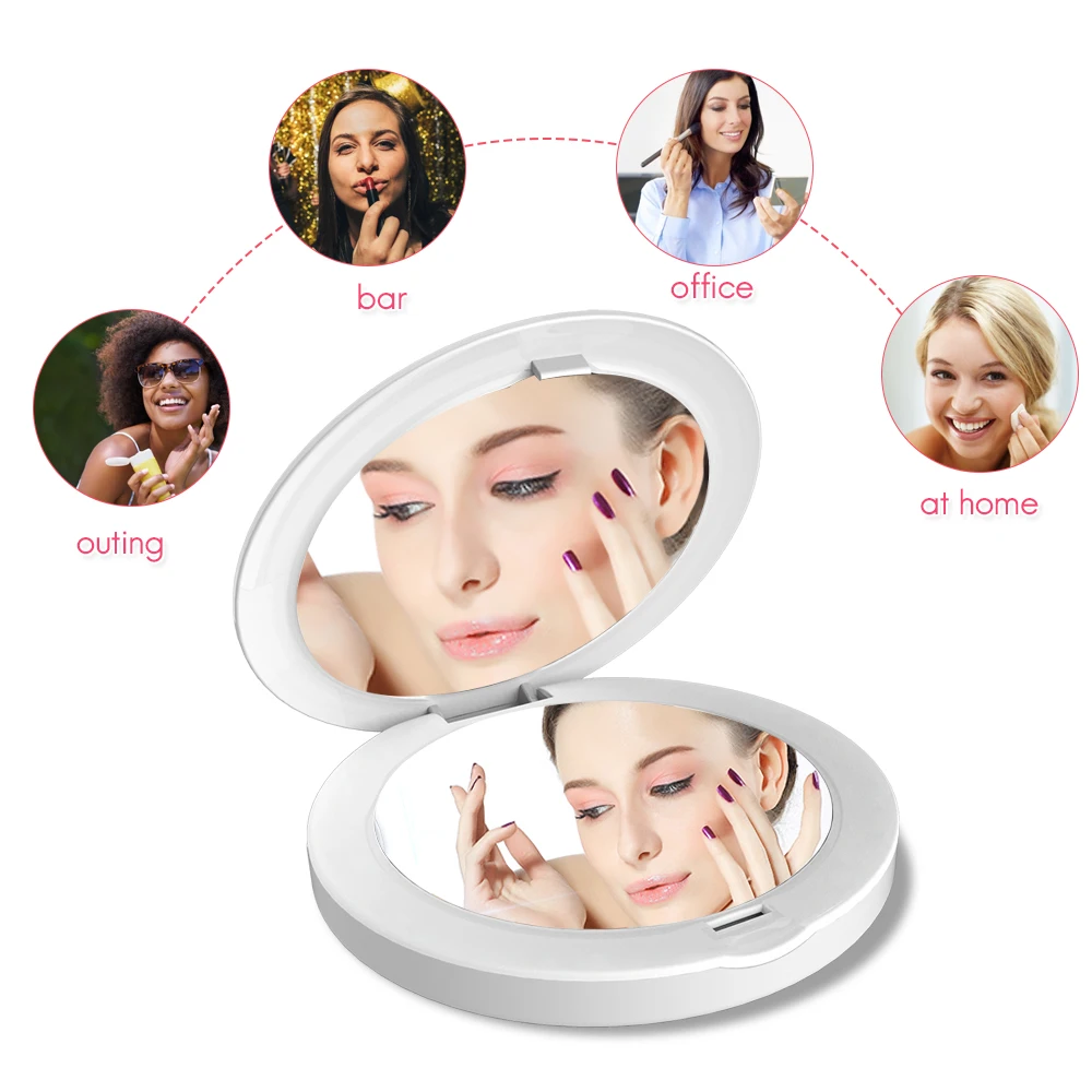 TOUCHBeauty светодиодный зеркало для макияжа, 1X 2X косметическое зеркало, 3,5 дюймов зеркало с подсветкой с USB зарядным устройством для сумки карман путешествия 1275B