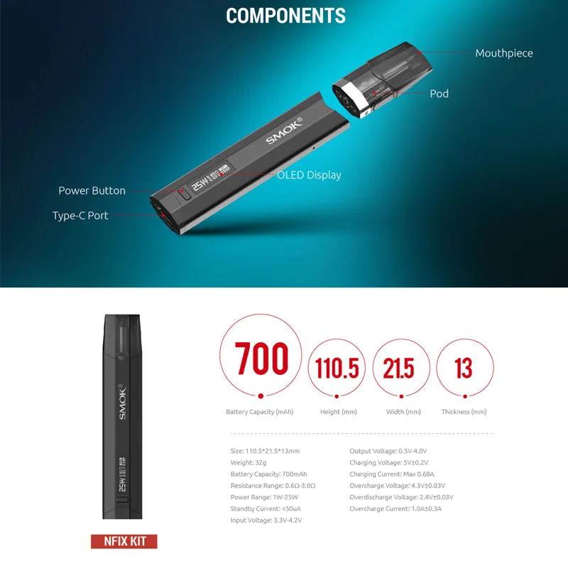 Оригинальный картридж SMOK Nfix Pod Vape Pen 3 мл DC MTL и 0.8ohm Pods 700 мАч аккумулятор|Системы