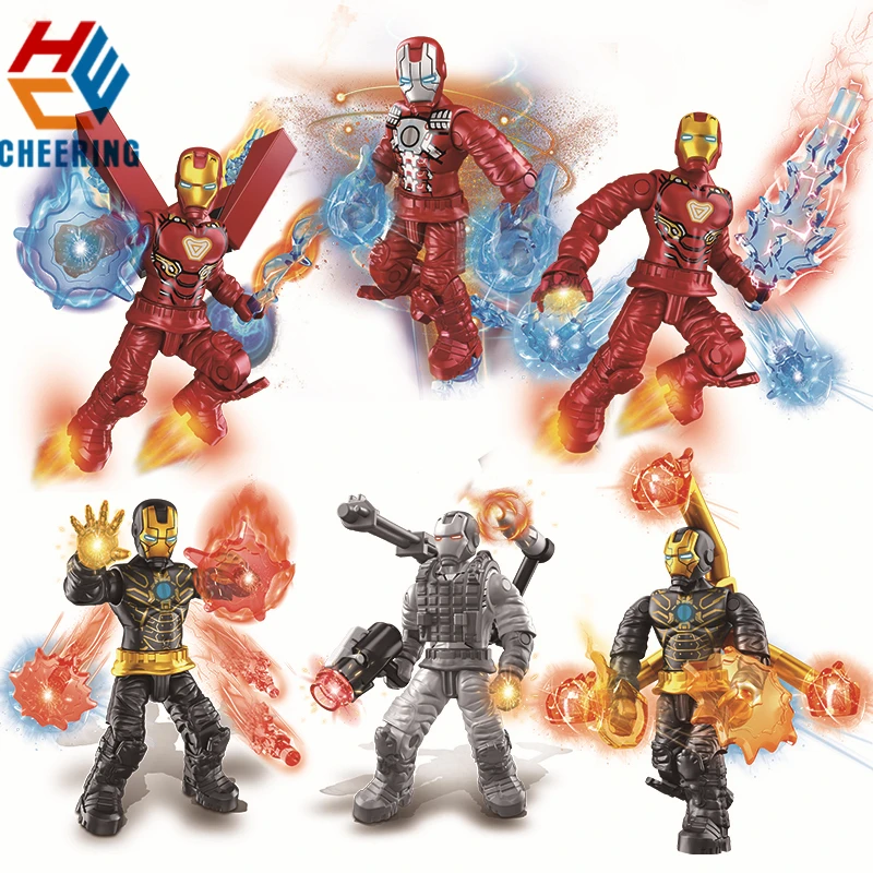 

6pcs/Set Wholesale XJ-811 Full Joint Plastic Iron-Man With Weapons Bricks Action Toys for children Gift