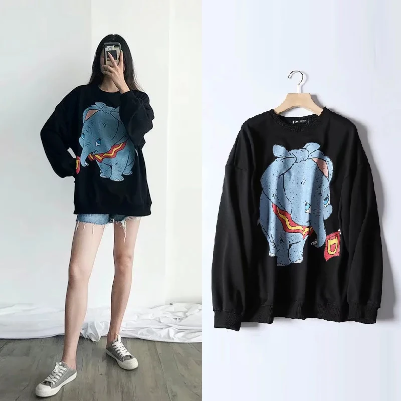 QQ0419 Sweatshirt Толстовки, женская одежда, толстовка, осенняя цветная с капюшоном, большие размеры, футболка, модный Дамбо пуловер, уличная одежда, топы с мультяшным принтом - Цвет: QQ0419 Sweatshirt