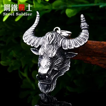 

Steel soldier huge bull punk biker pendant man animal stainless steel totem popular unique amulet necklace jewelry
