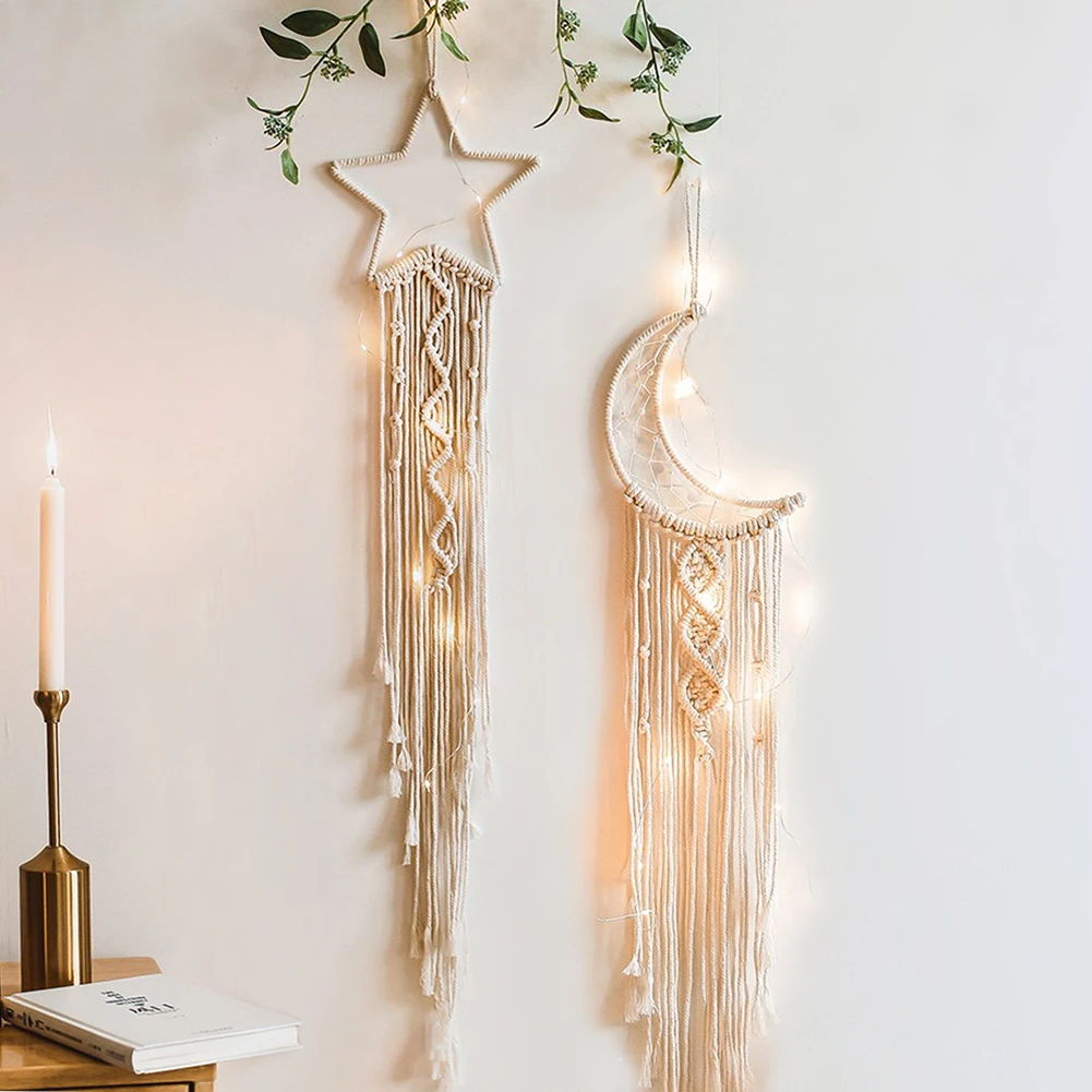 Dream Catcher Light Wall-Decor Moon Macrame Nursery Star Girls Boho Home Outdoor Kids