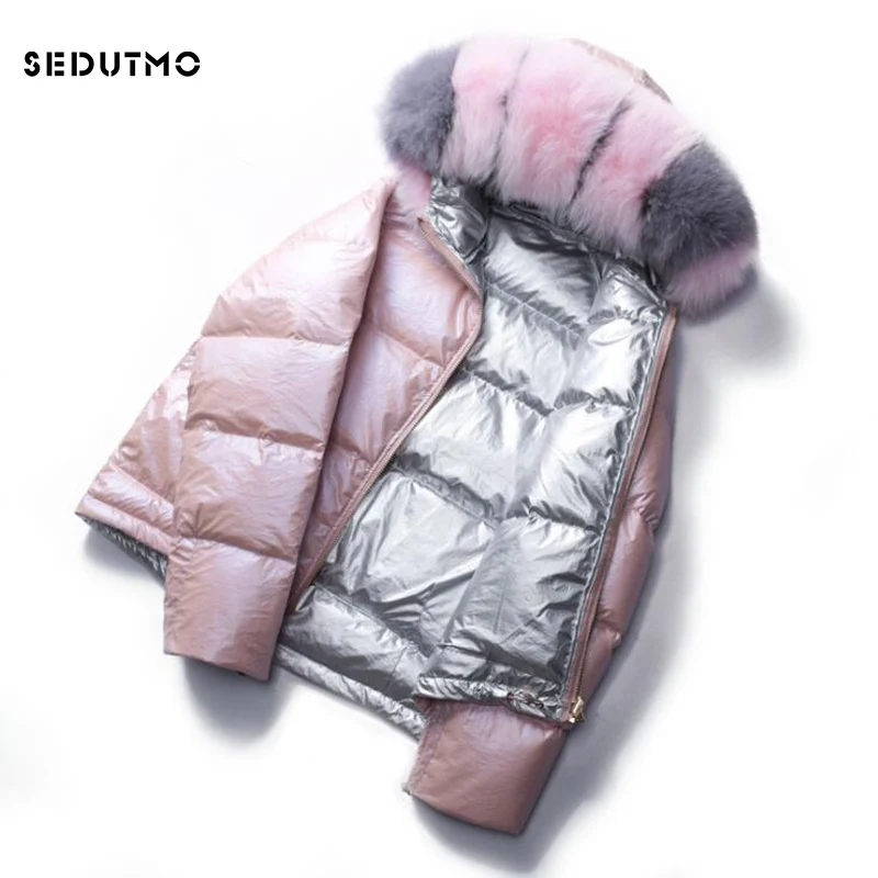 SEDUTMO, зимние пуховики, женские, двухсторонняя одежда, мех, с капюшоном, негабаритное, короткое пальто, теплое, повседневное, весенняя, дутая куртка, ED917 - Цвет: Розовый