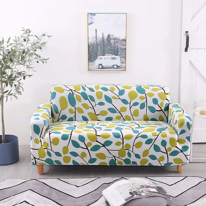 Современный диван-кровать печатается анти-грязный полный плотно Обёрточная бумага диван крышка чехлов мебель, домашний декор, 1/2/3/4-Seater - Цвет: Green leaf