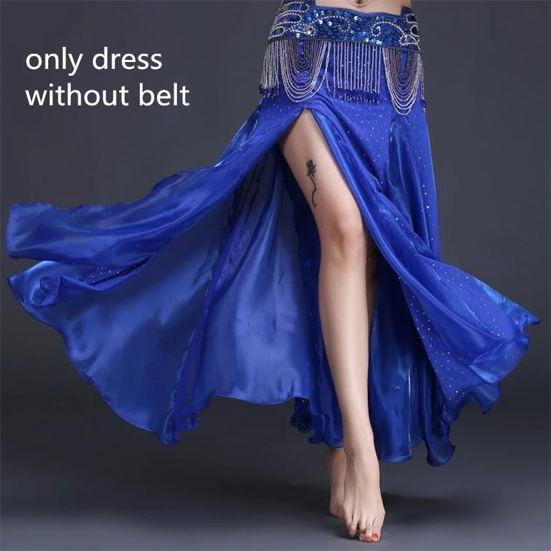 only blue skirt Живота юбка для танцев для восточных танцев двойные Разрезы Юбка юбка, костюм для танца живота Для женщин танца живота юбка(без ремня - Цвет: only blue skirt
