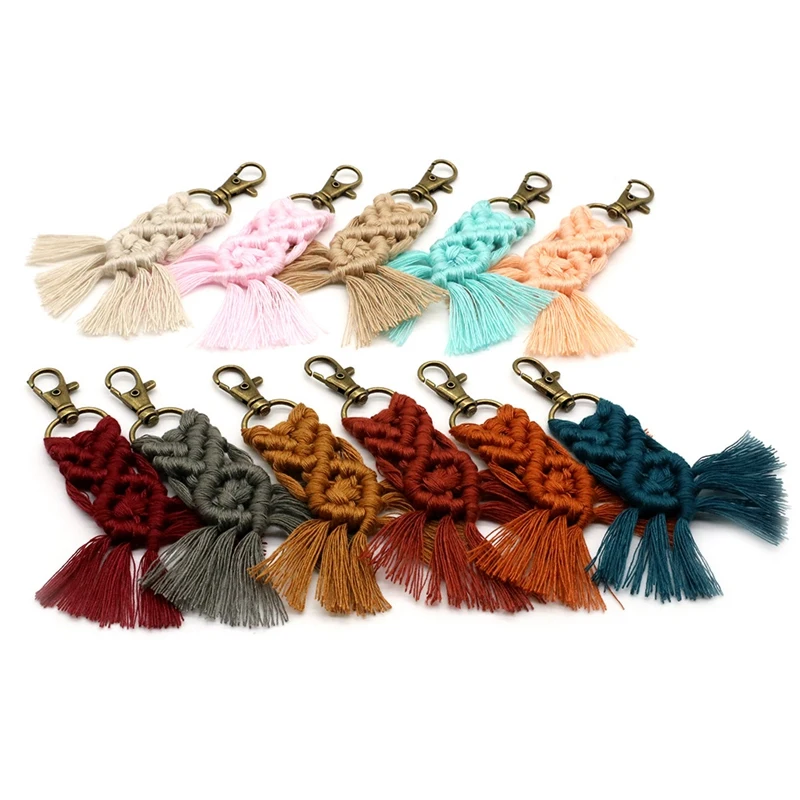 11 Pcs Mini Macrame Keychains Boho Woven Key Ring with Tassels for Car Bag Pendant Purse Charm Unique Gift | Украшения и