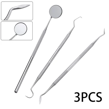 

3pcs Double-ended Tooth Scraper Mirror Scaler Set Stainless Dental Teeth Tartar Plaque Cleaning Tool Tooth Care Tool