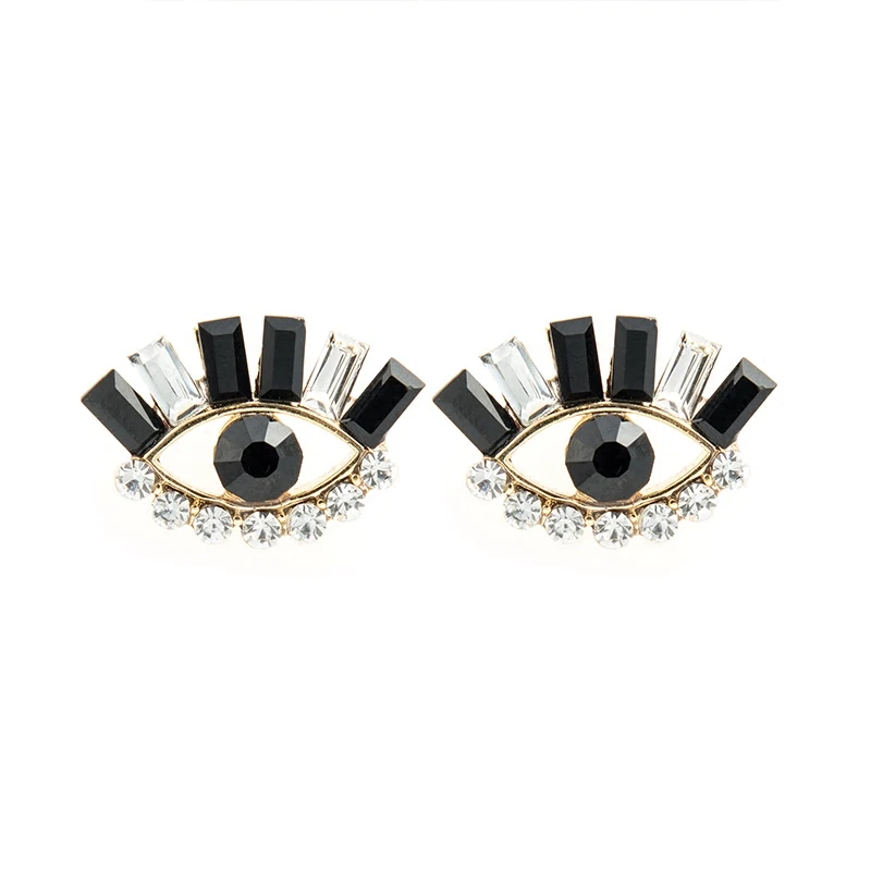 

Hiphop Black Crystal Rhinestone Eye Earrings For Ladies Vintage Eyelash Head Punk Earrings Creative Design Personality Party