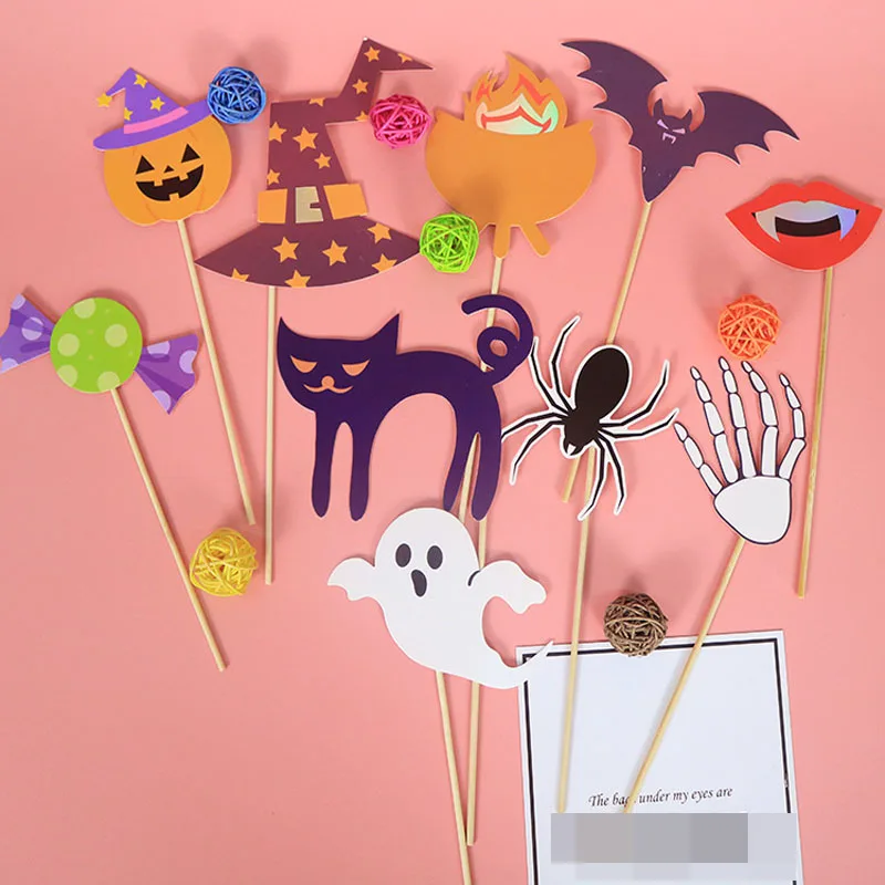 

10 PC Halloween Photo Booth Props Party Decorations Photobooth props Pumpkin Spider Cats Ghost Bats Party Decoration photo booth