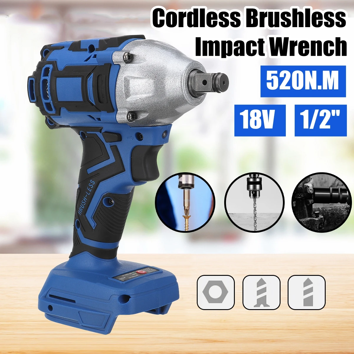 18V Brushless Electric Wrench Impact Socket Wrench 520Nm For Makita