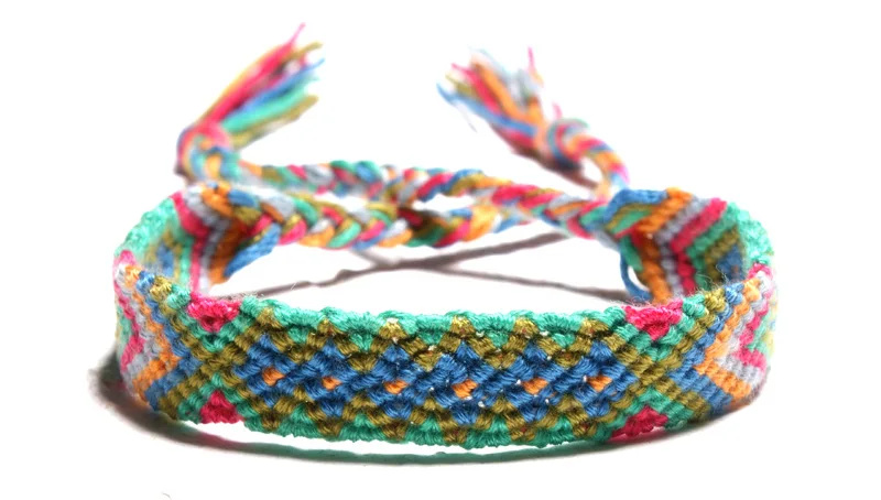 New Boho Rainbow Braided Plaited Ribbon Bracelet Geometric Pattern Cotton Rope Chain Friendship Bangles Handmade Woven Jewelry