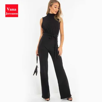 

Women Jumpsuit Summer OL Style Casual Jumpsuit Women Fashion High Waist Sleeveless V-neck With Belt Jumpsuits Female Pants