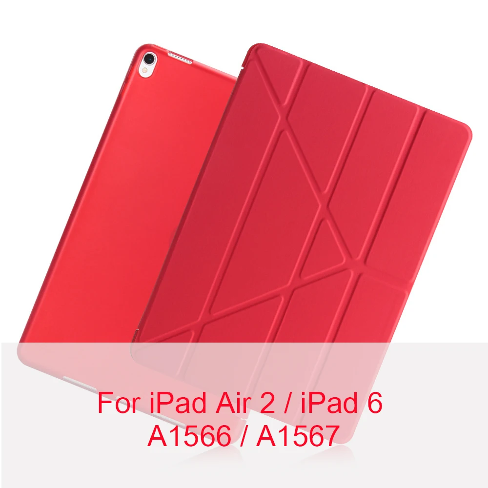 Плоский кронштейн кожаный чехол для Apple iPad 6 5 4 3 2 Air 1 2 чехол для iPad Air1 Air2 складной чехол PU защитный чехол - Цвет: Red